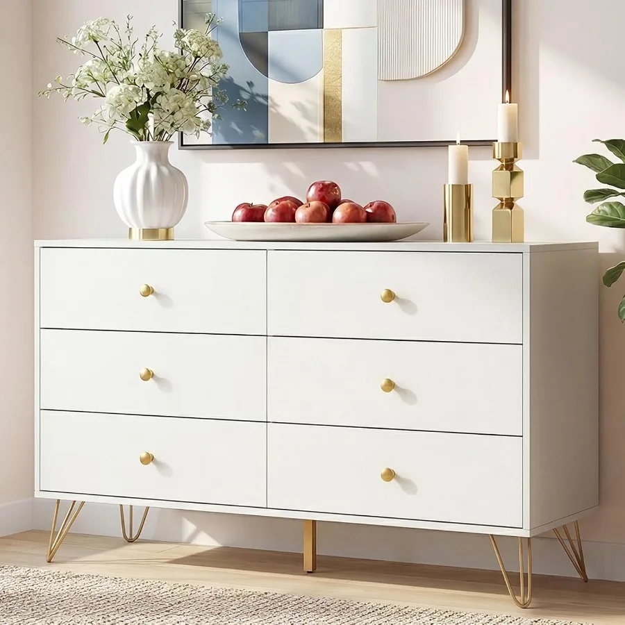 Storage - Altı Çekmeceli, Beyaz Renkli ve Altın