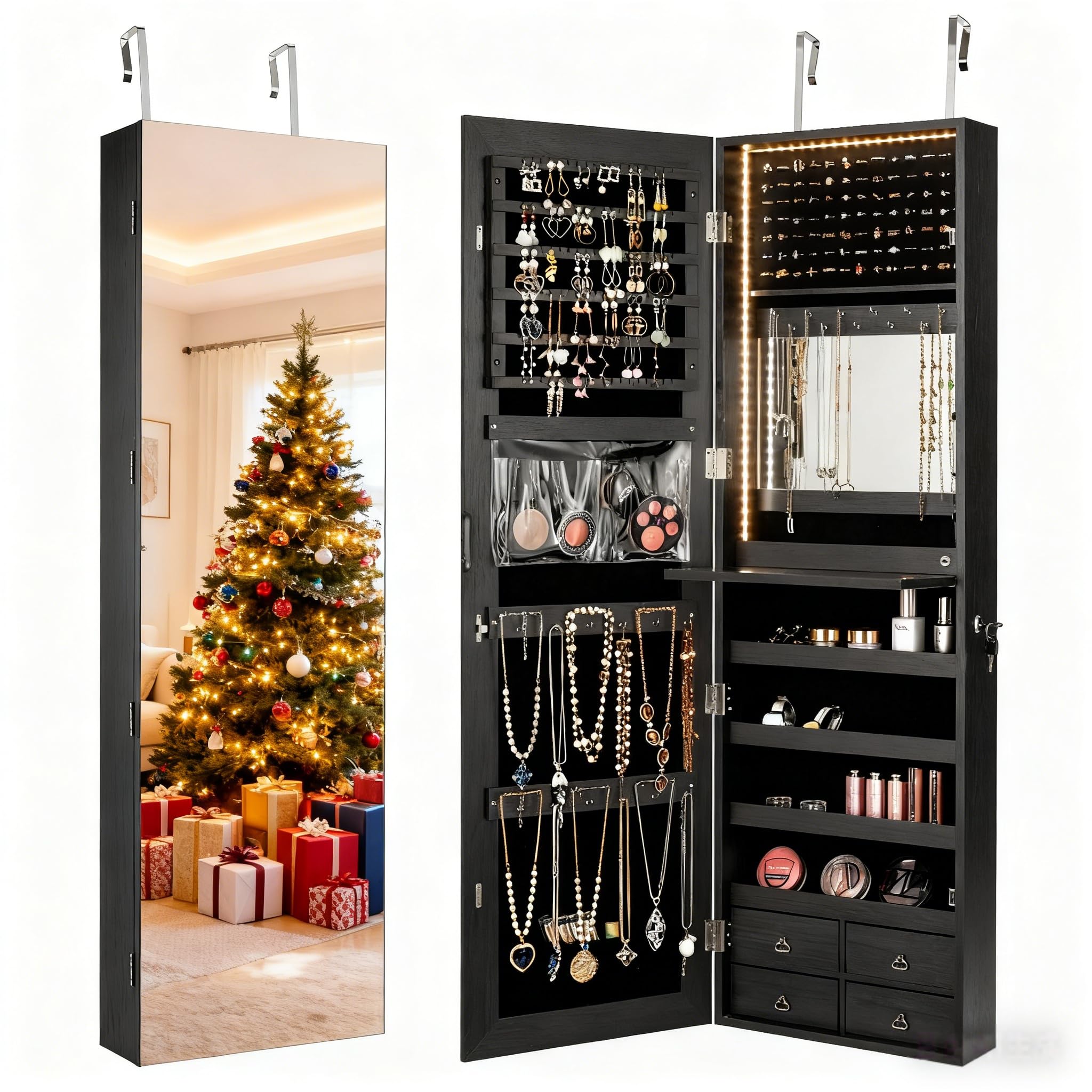 Full Length Mirror Jewelry Armoire - 47 inç LED'li Mücevher Dolabı, Depolama