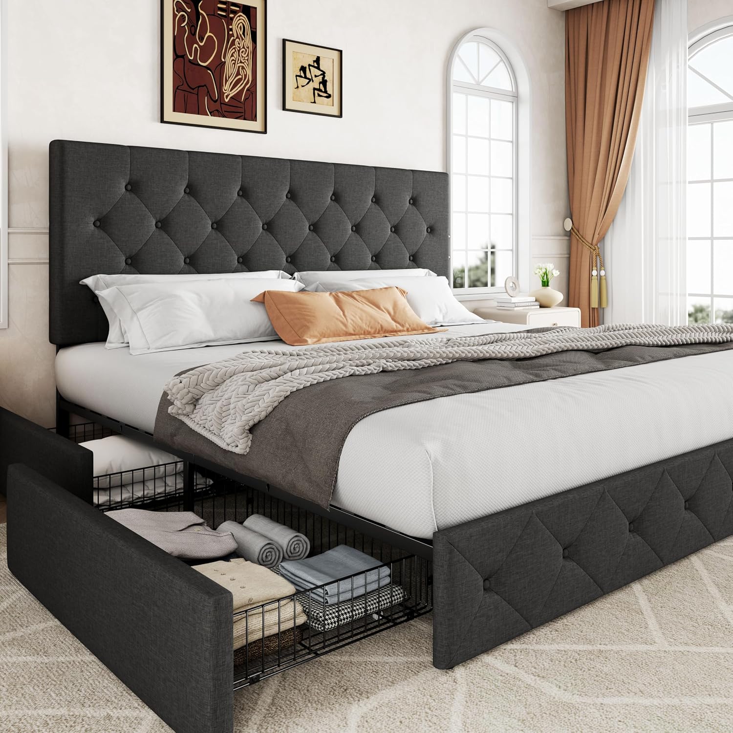 Döşemeli King Boy Platform Yat - King Size Bed Frame With Storage Drawers incelemesi ve fiyatı