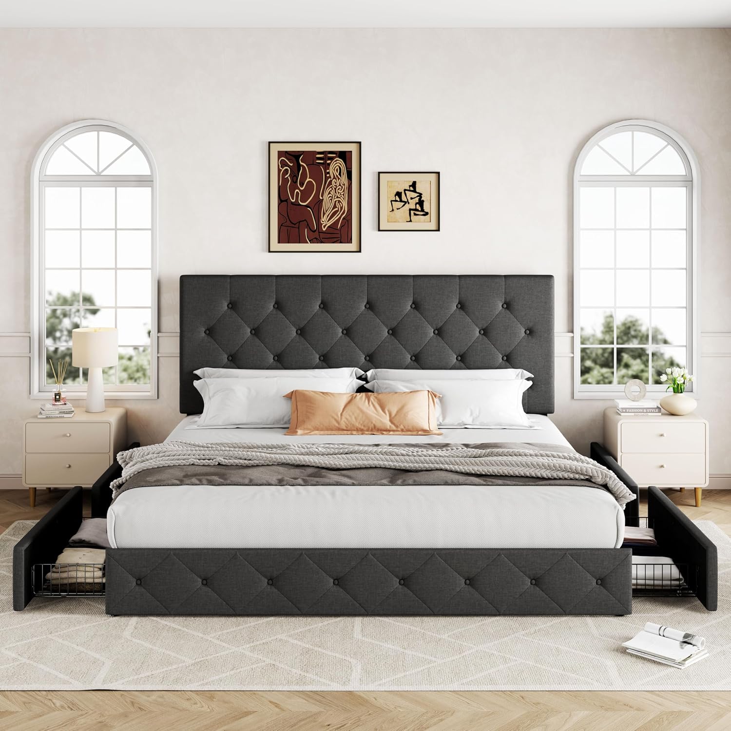 Döşemeli King Boy Platform Yat - King Size Bed Frame With Storage Drawers incelemesi ve fiyatı