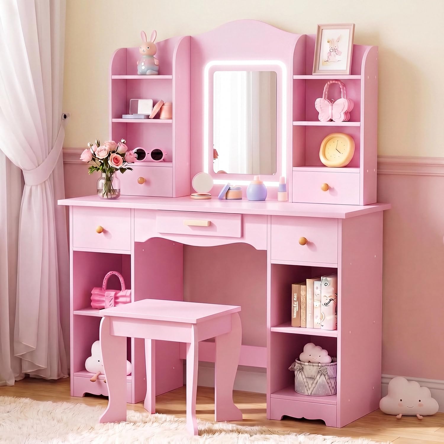 3 Renkli Işıklı Çocuk Makyaj M - Dressing Table Vanity With Lighted Mirror incelemesi ve fiyatı