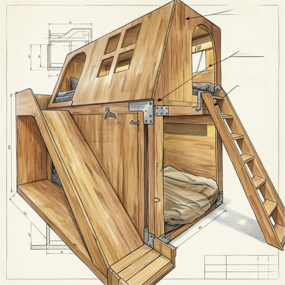 Amerikan Masif Ahşap Çocuklar  - Bunk Bed With Stairs And Slide incelemesi ve fiyatı